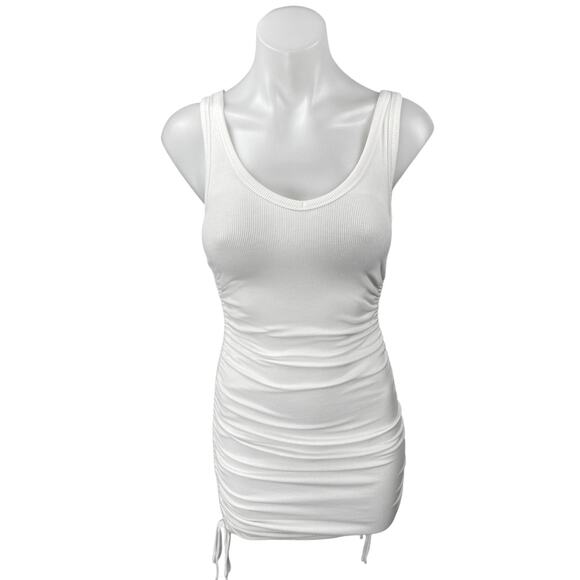 Princess Polly White Sleeveless Scoop Neck Side Ruched Mini Bodycon Dress Size 2 - Picture 1 of 4